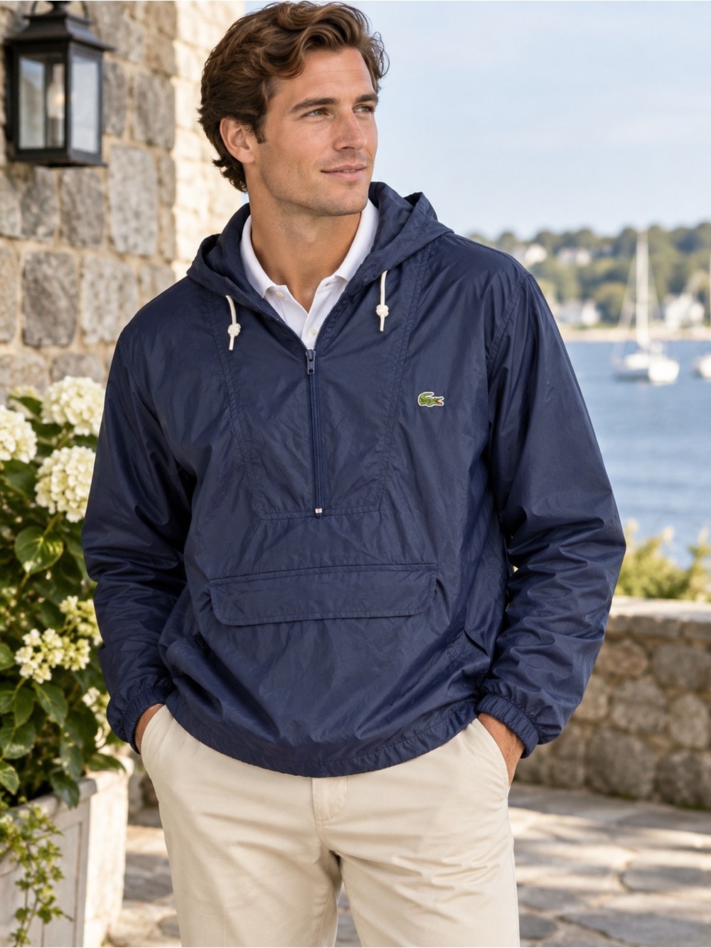 Vintage 80s IZOD Lacoste Anorak Windbreaker Jacket Hooded M Old Money Preppy